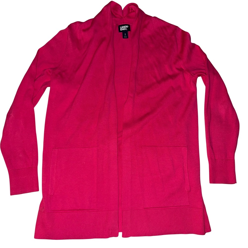 Lands End Women's Pink Cotton Long Sleeve Open Front Cardigan Sweater Size S